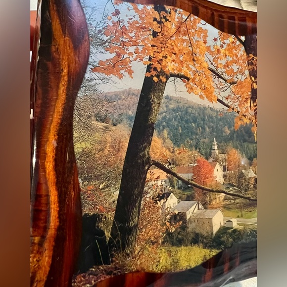 Vintage 60s Decoupage Country Church Solid Wood Fall Scenery Farmhouse Plaque - Picture 4 of 10